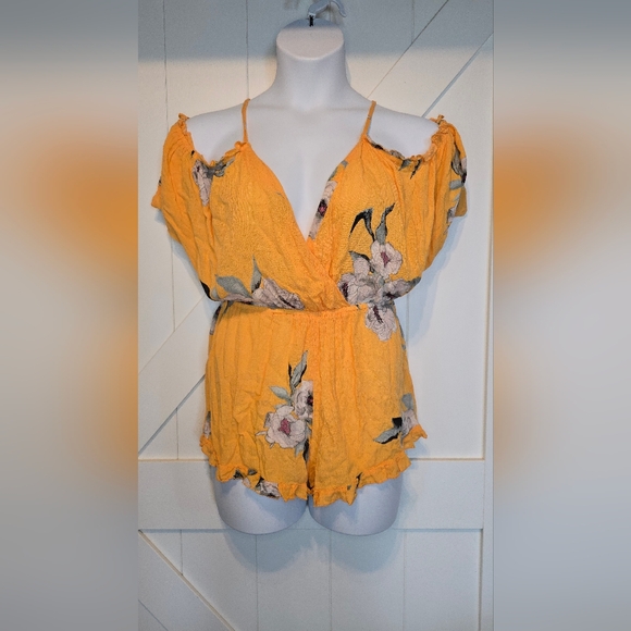 Topshop S Yellow Floral Cold Shoulder Tie-Back Boho Romper Tropical Vibes - Picture 1 of 8